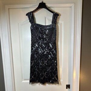 Adrianna Papell Black beaded cap sleeves dress Size 4 NWT